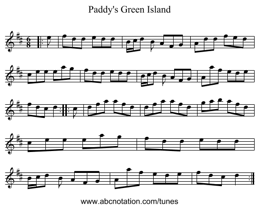 Paddy's Green Island - staff notation
