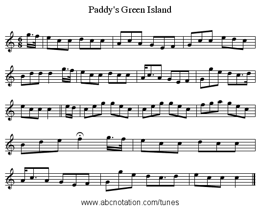 Paddy's Green Island - staff notation