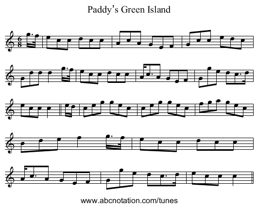 Paddy’s Green Island - staff notation