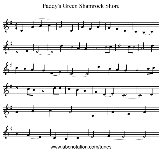 Paddy's Green Shamrock Shore - staff notation