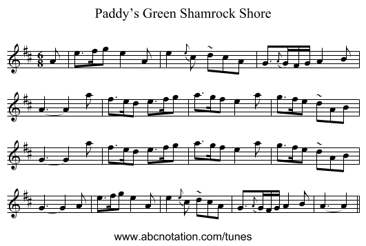 Paddy’s Green Shamrock Shore - staff notation
