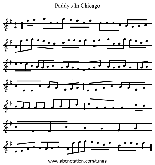 Paddy's In Chicago - staff notation