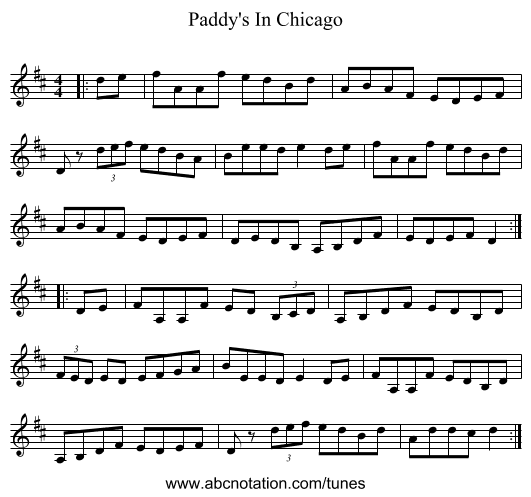 Paddy's In Chicago - staff notation