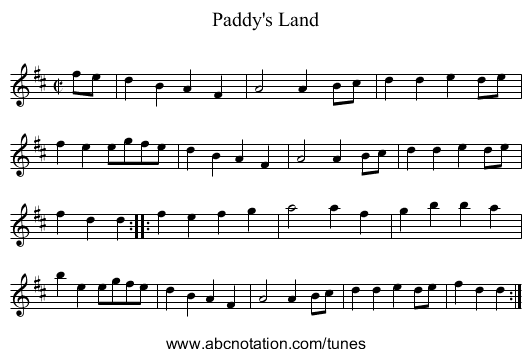 Paddy's Land - staff notation