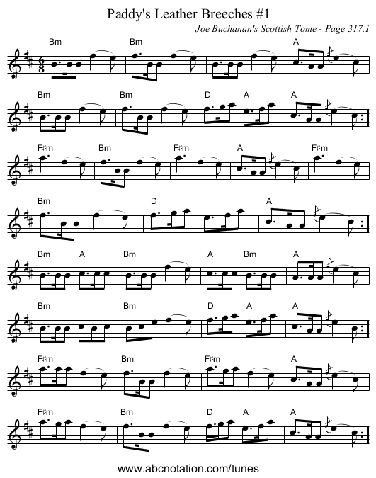 Paddy's Leather Breeches #1 - staff notation