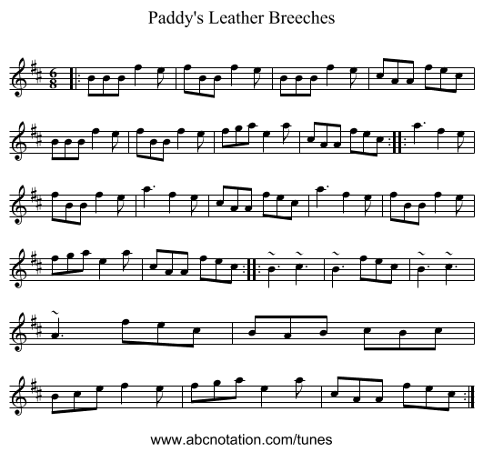 Paddy's Leather Breeches - staff notation
