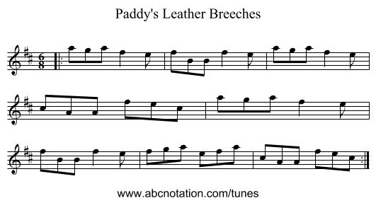Paddy's Leather Breeches - staff notation
