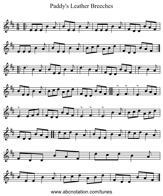 Paddy's Leather Breeches - staff notation