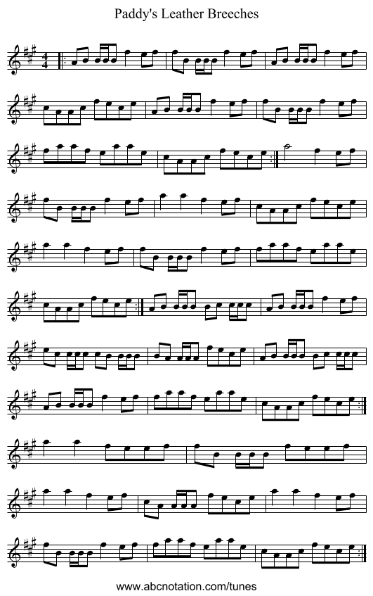 Paddy's Leather Breeches - staff notation