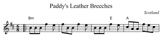 Paddy's Leather Breeches - staff notation