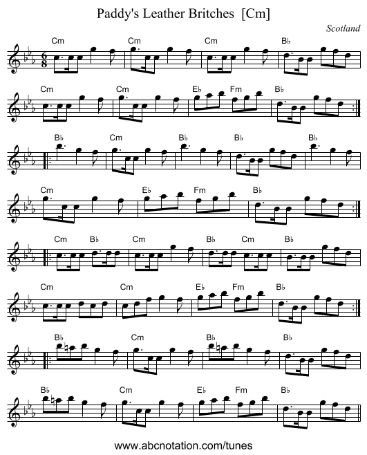 Paddy's Leather Britches  [Cm] - staff notation