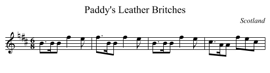 Paddy's Leather Britches - staff notation