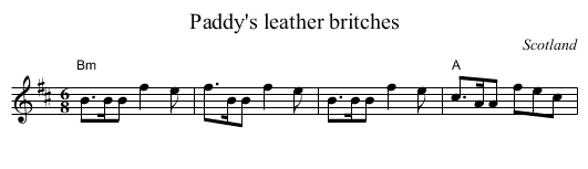 Paddy's leather britches - staff notation