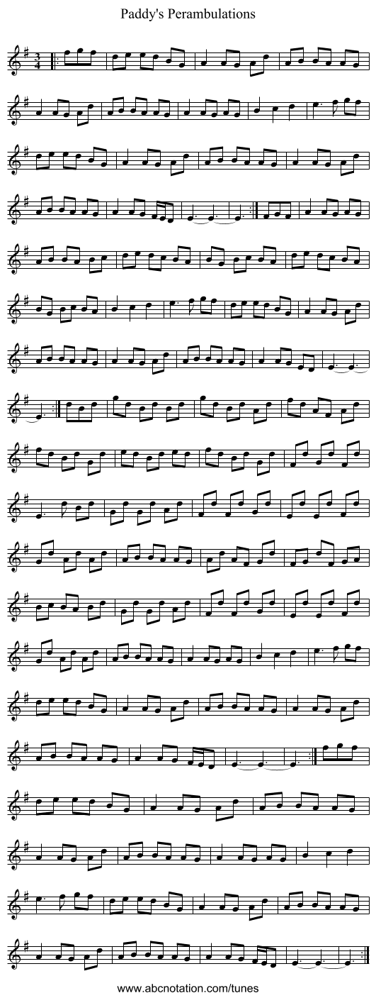 Paddy's Perambulations - staff notation