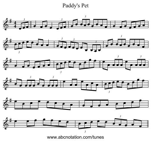 Paddy's Pet - staff notation