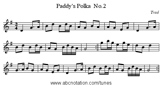 Paddy's Polka  No.2 - staff notation