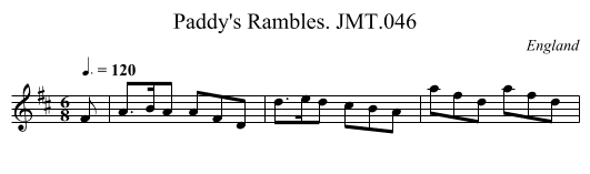 Paddy's Rambles. JMT.046 - staff notation
