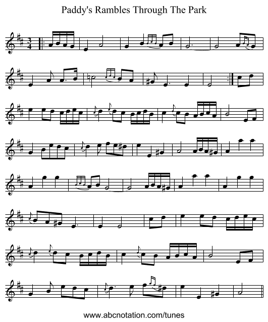Paddy's Rambles Through The Park - staff notation