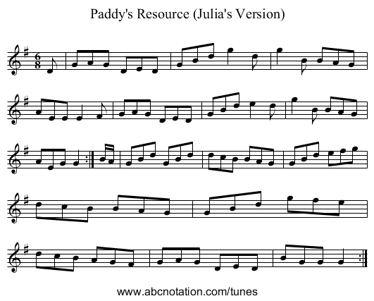 Paddy's Resource (Julia's Version) - staff notation