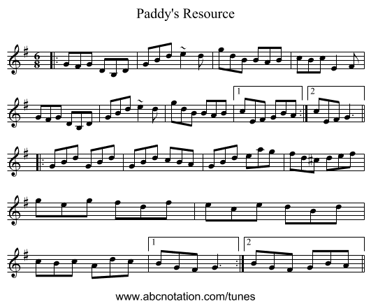Paddy's Resource - staff notation