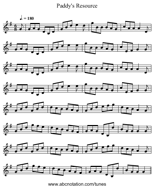 Paddy's Resource - staff notation