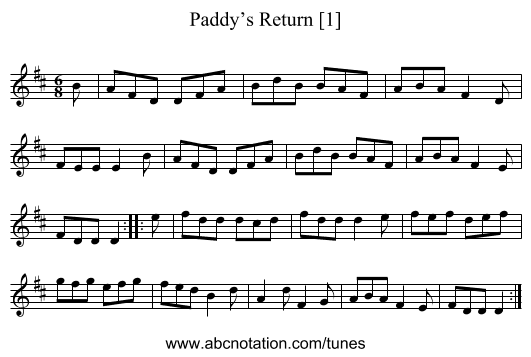 Paddy’s Return [1] - staff notation