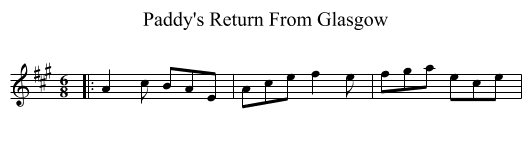 Paddy's Return From Glasgow - staff notation