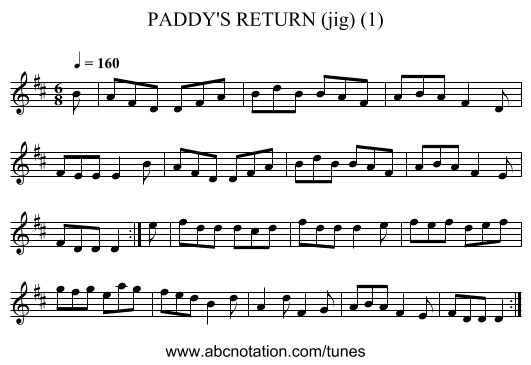 PADDY'S RETURN (jig) (1) - staff notation