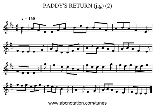 PADDY'S RETURN (jig) (2) - staff notation