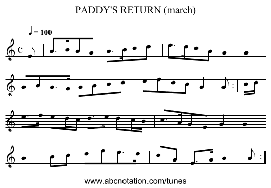 PADDY'S RETURN (march) - staff notation