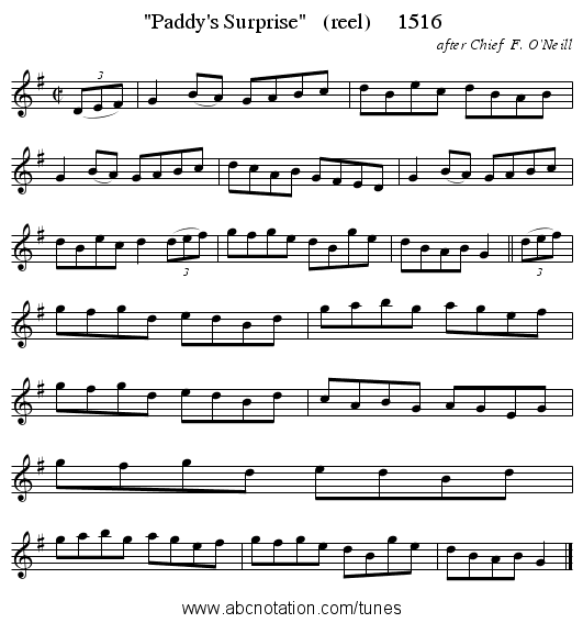 Paddy's Surprise (reel) 1516 - staff notation