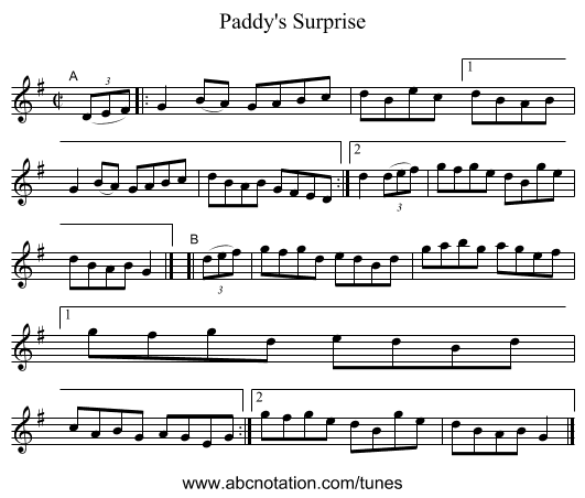 Paddy's Surprise - staff notation