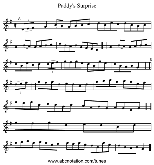 Paddy's Surprise - staff notation