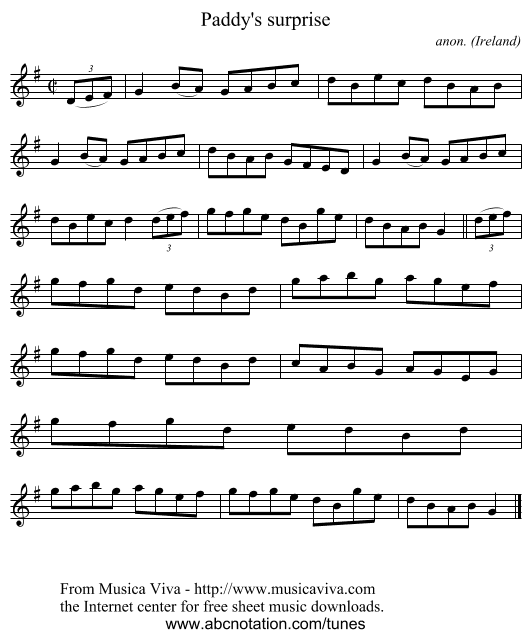 Paddy's surprise - staff notation