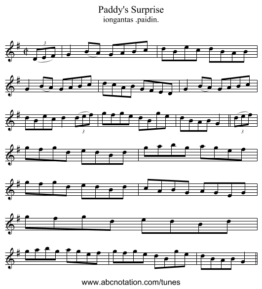 Paddy's Surprise - staff notation