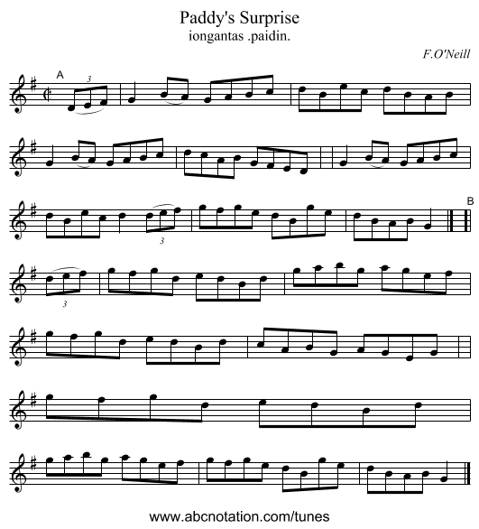 Paddy's Surprise - staff notation