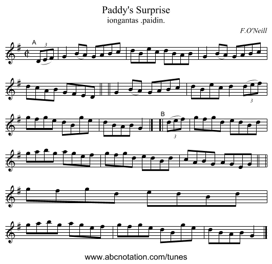 Paddy's Surprise - staff notation