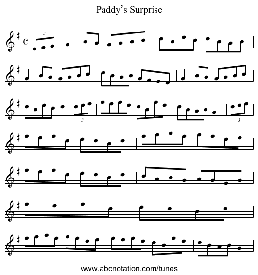 Paddy’s Surprise - staff notation