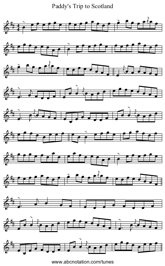Paddy's Trip to Scotland - staff notation