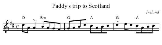 Paddy's trip to Scotland - staff notation