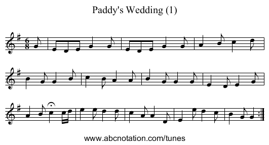 Paddy's Wedding (1) - staff notation