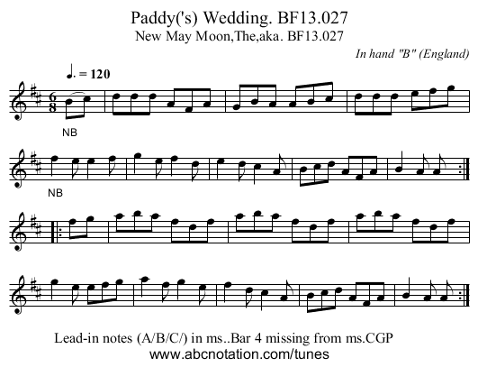 Paddy('s) Wedding. BF13.027 - staff notation