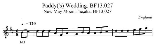 Paddy('s) Wedding. BF13.027 - staff notation