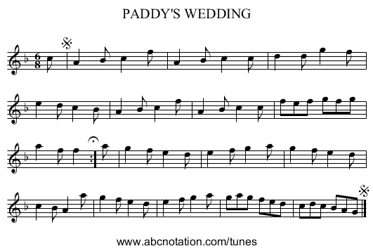 PADDY'S WEDDING - staff notation