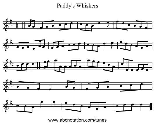 Paddy's Whiskers - staff notation