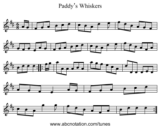 Paddy’s Whiskers - staff notation