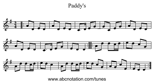 Paddy's - staff notation
