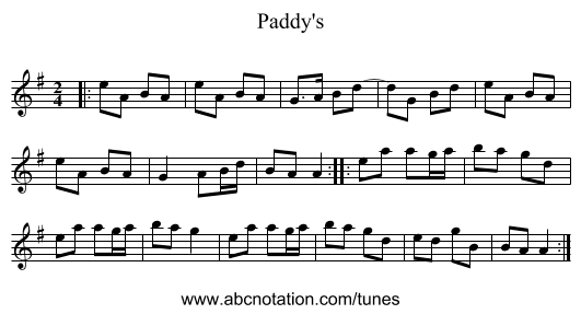 Paddy's - staff notation