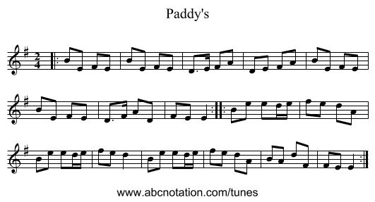 Paddy's - staff notation