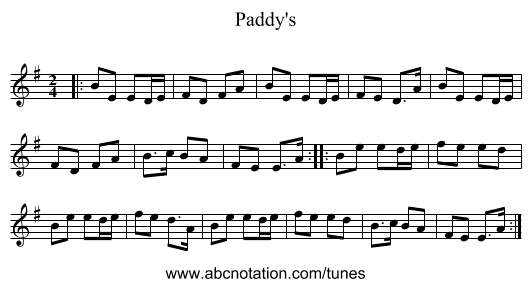 Paddy's - staff notation